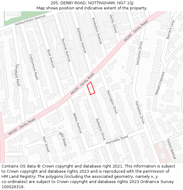205, DERBY ROAD, NOTTINGHAM, NG7 1QJ: Location map and indicative extent of plot