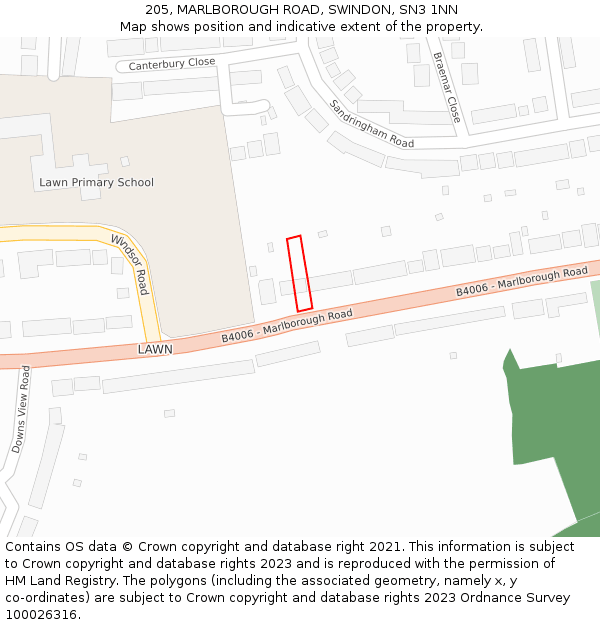 205, MARLBOROUGH ROAD, SWINDON, SN3 1NN: Location map and indicative extent of plot