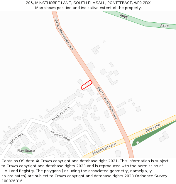 205, MINSTHORPE LANE, SOUTH ELMSALL, PONTEFRACT, WF9 2DX: Location map and indicative extent of plot