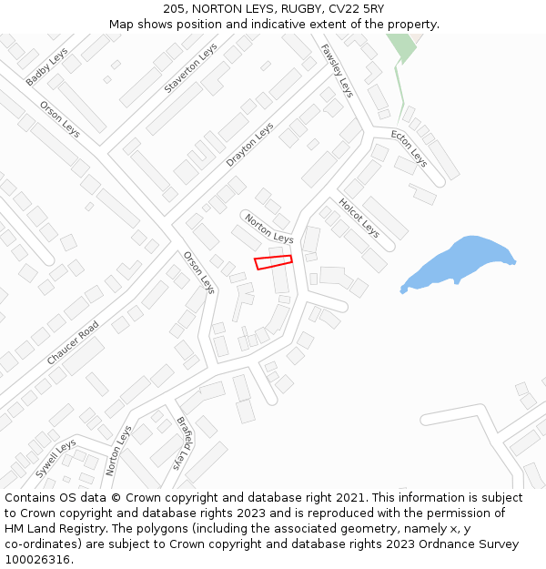 205, NORTON LEYS, RUGBY, CV22 5RY: Location map and indicative extent of plot