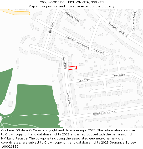 205, WOODSIDE, LEIGH-ON-SEA, SS9 4TB: Location map and indicative extent of plot