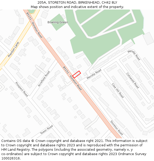 205A, STORETON ROAD, BIRKENHEAD, CH42 8LY: Location map and indicative extent of plot