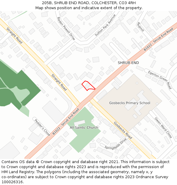 205B, SHRUB END ROAD, COLCHESTER, CO3 4RH: Location map and indicative extent of plot