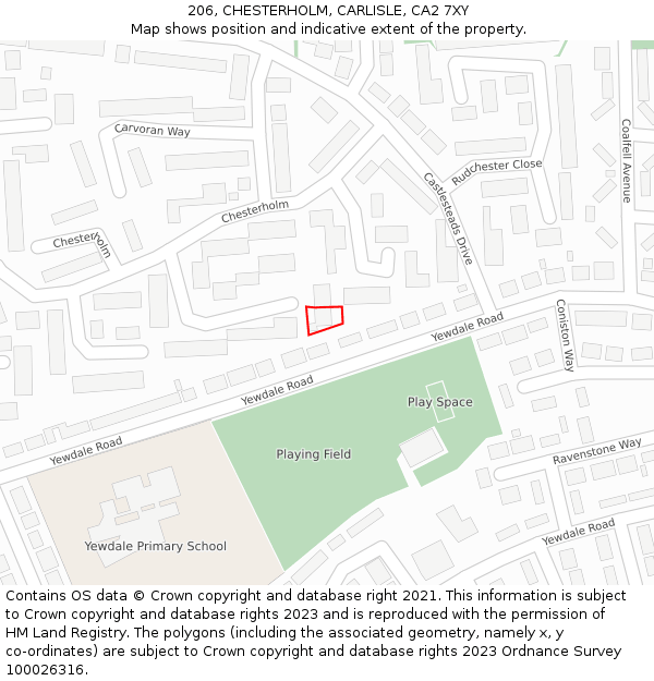 206, CHESTERHOLM, CARLISLE, CA2 7XY: Location map and indicative extent of plot