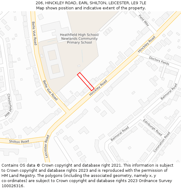 206, HINCKLEY ROAD, EARL SHILTON, LEICESTER, LE9 7LE: Location map and indicative extent of plot