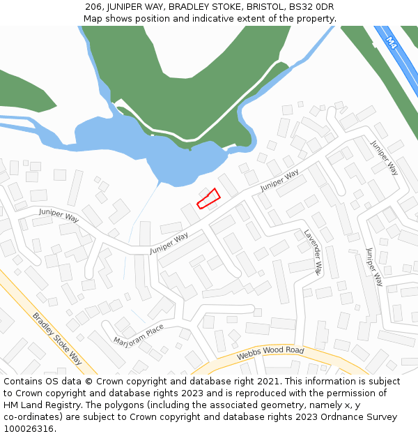 206, JUNIPER WAY, BRADLEY STOKE, BRISTOL, BS32 0DR: Location map and indicative extent of plot