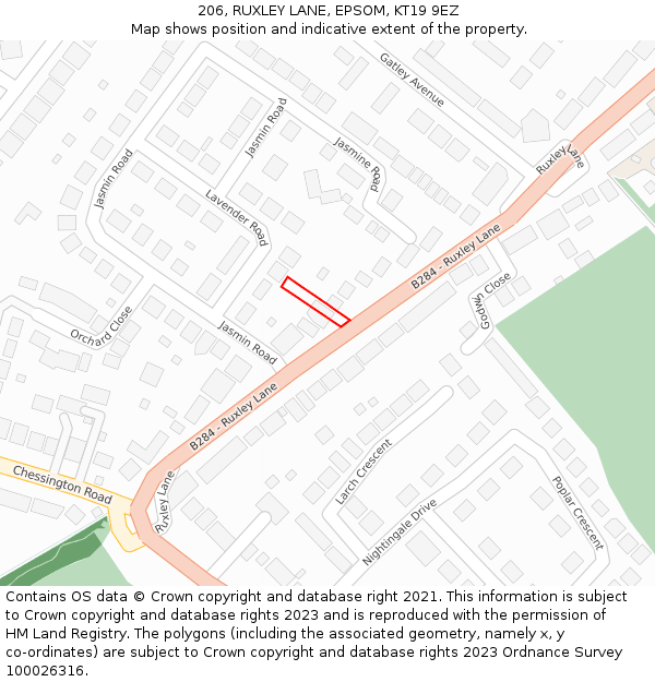 206, RUXLEY LANE, EPSOM, KT19 9EZ: Location map and indicative extent of plot