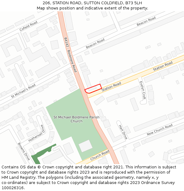 206, STATION ROAD, SUTTON COLDFIELD, B73 5LH: Location map and indicative extent of plot