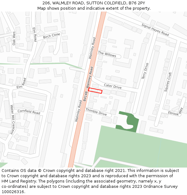 206, WALMLEY ROAD, SUTTON COLDFIELD, B76 2PY: Location map and indicative extent of plot