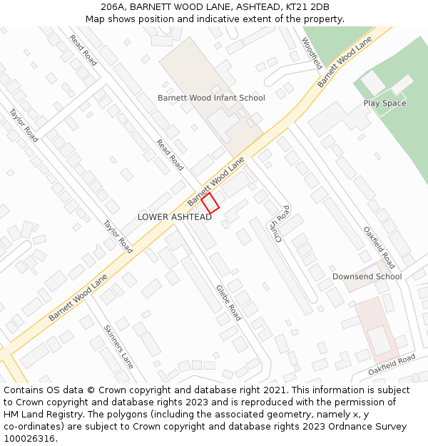 206A, BARNETT WOOD LANE, ASHTEAD, KT21 2DB: Location map and indicative extent of plot