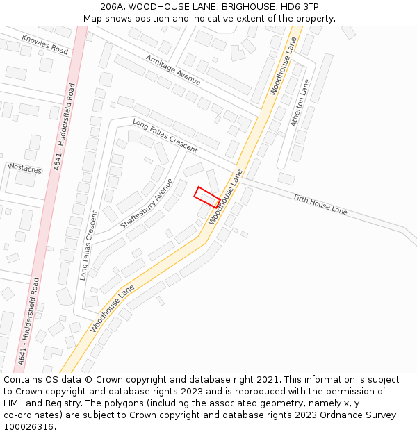 206A, WOODHOUSE LANE, BRIGHOUSE, HD6 3TP: Location map and indicative extent of plot
