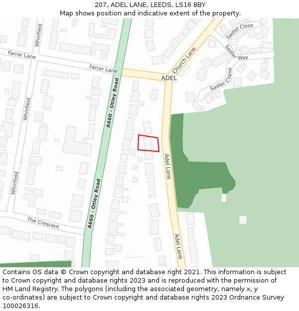 207, ADEL LANE, LEEDS, LS16 8BY: Location map and indicative extent of plot