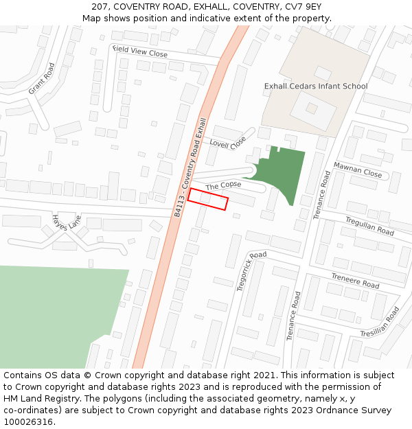 207, COVENTRY ROAD, EXHALL, COVENTRY, CV7 9EY: Location map and indicative extent of plot