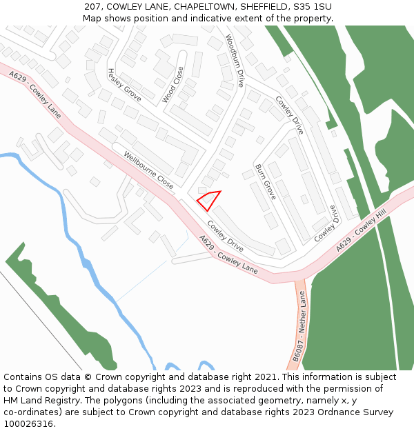 207, COWLEY LANE, CHAPELTOWN, SHEFFIELD, S35 1SU: Location map and indicative extent of plot