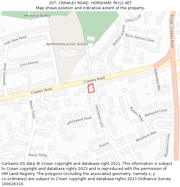 207, CRAWLEY ROAD, HORSHAM, RH12 4ET: Location map and indicative extent of plot