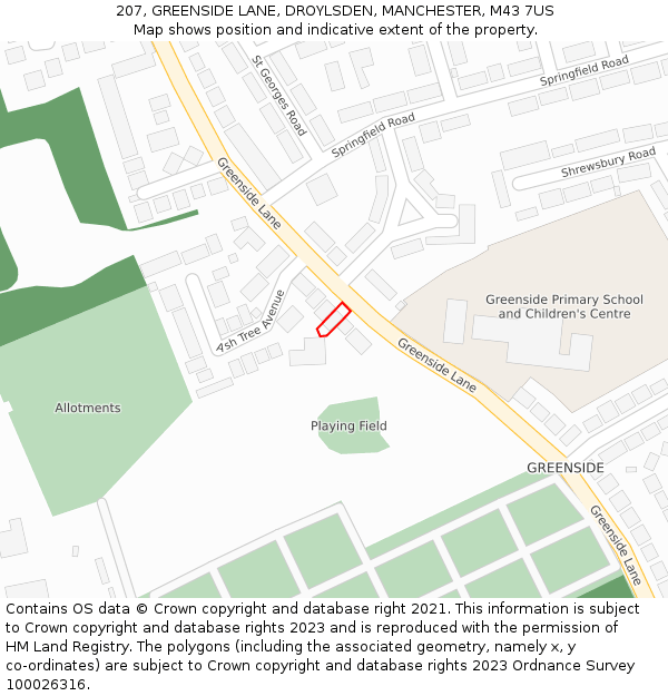 207, GREENSIDE LANE, DROYLSDEN, MANCHESTER, M43 7US: Location map and indicative extent of plot
