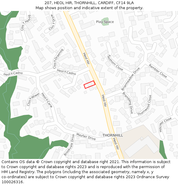 207, HEOL HIR, THORNHILL, CARDIFF, CF14 9LA: Location map and indicative extent of plot