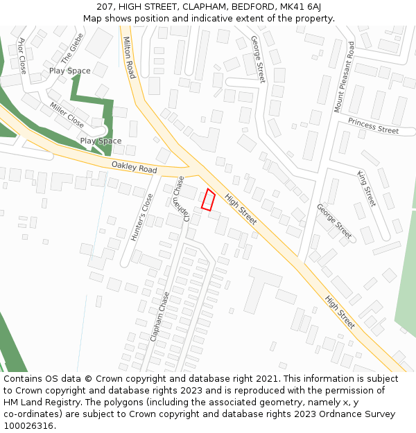 207, HIGH STREET, CLAPHAM, BEDFORD, MK41 6AJ: Location map and indicative extent of plot