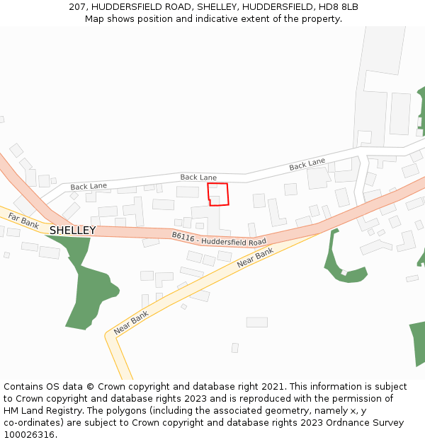207, HUDDERSFIELD ROAD, SHELLEY, HUDDERSFIELD, HD8 8LB: Location map and indicative extent of plot