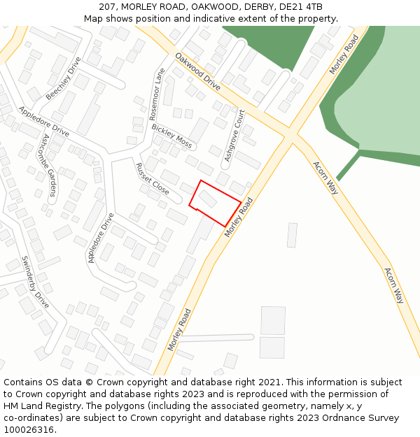 207, MORLEY ROAD, OAKWOOD, DERBY, DE21 4TB: Location map and indicative extent of plot