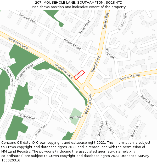 207, MOUSEHOLE LANE, SOUTHAMPTON, SO18 4TD: Location map and indicative extent of plot
