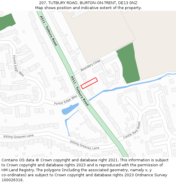207, TUTBURY ROAD, BURTON-ON-TRENT, DE13 0NZ: Location map and indicative extent of plot