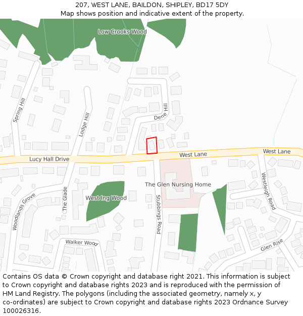 207, WEST LANE, BAILDON, SHIPLEY, BD17 5DY: Location map and indicative extent of plot