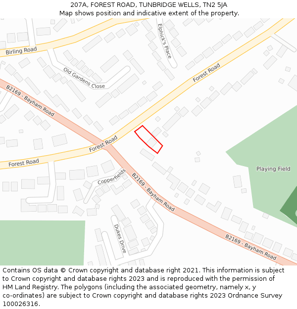 207A, FOREST ROAD, TUNBRIDGE WELLS, TN2 5JA: Location map and indicative extent of plot