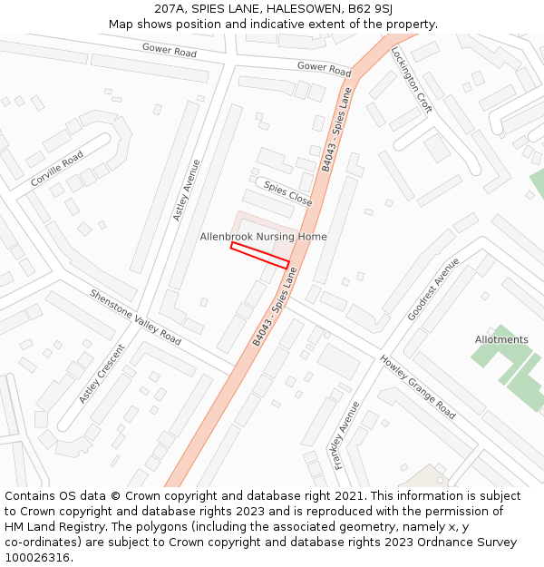 207A, SPIES LANE, HALESOWEN, B62 9SJ: Location map and indicative extent of plot