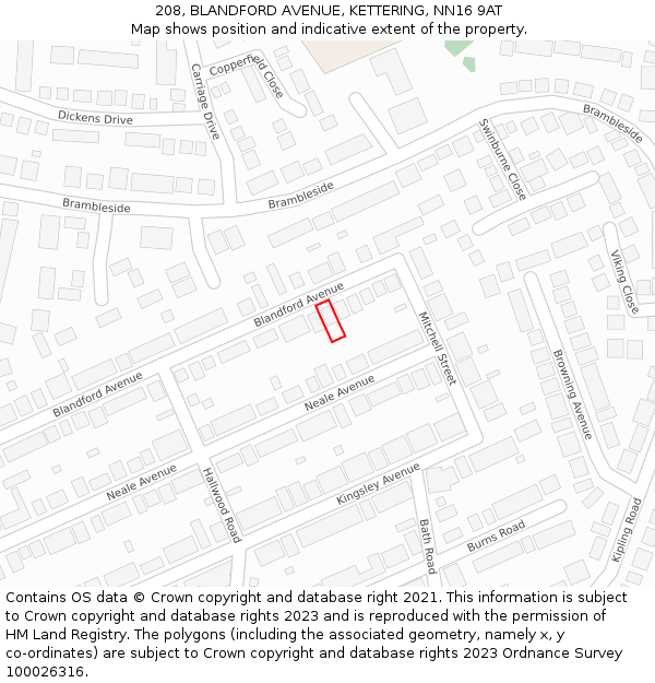 208, BLANDFORD AVENUE, KETTERING, NN16 9AT: Location map and indicative extent of plot