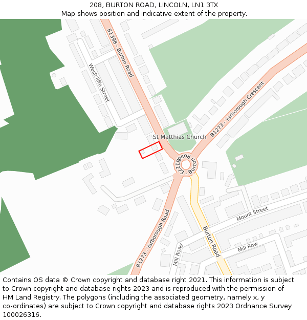 208, BURTON ROAD, LINCOLN, LN1 3TX: Location map and indicative extent of plot