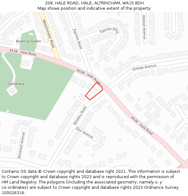 208, HALE ROAD, HALE, ALTRINCHAM, WA15 8DH: Location map and indicative extent of plot