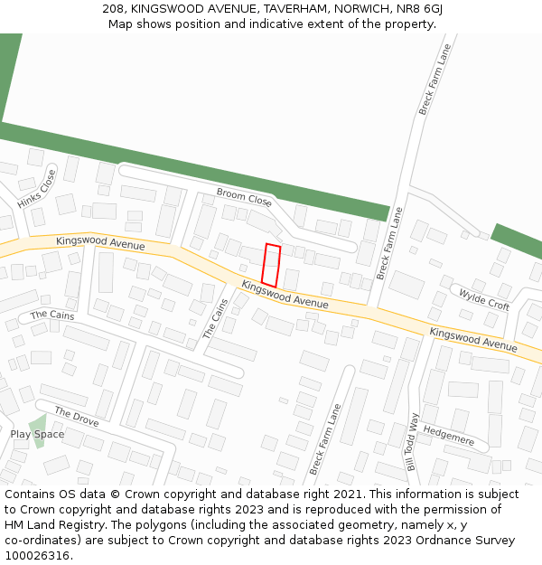 208, KINGSWOOD AVENUE, TAVERHAM, NORWICH, NR8 6GJ: Location map and indicative extent of plot