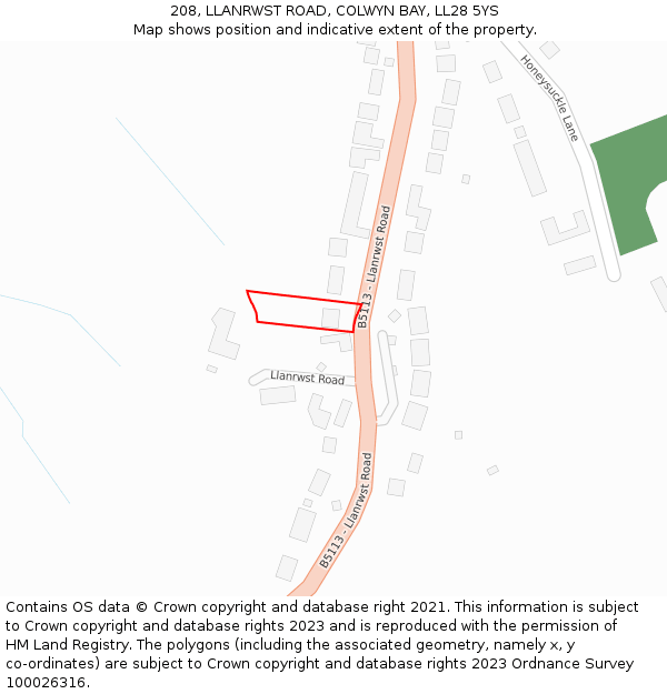 208, LLANRWST ROAD, COLWYN BAY, LL28 5YS: Location map and indicative extent of plot