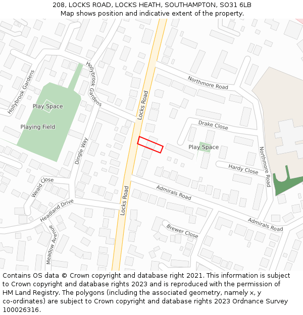 208, LOCKS ROAD, LOCKS HEATH, SOUTHAMPTON, SO31 6LB: Location map and indicative extent of plot