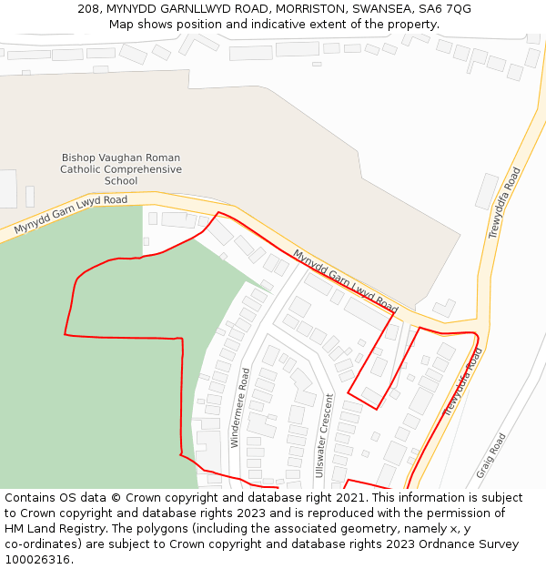 208, MYNYDD GARNLLWYD ROAD, MORRISTON, SWANSEA, SA6 7QG: Location map and indicative extent of plot