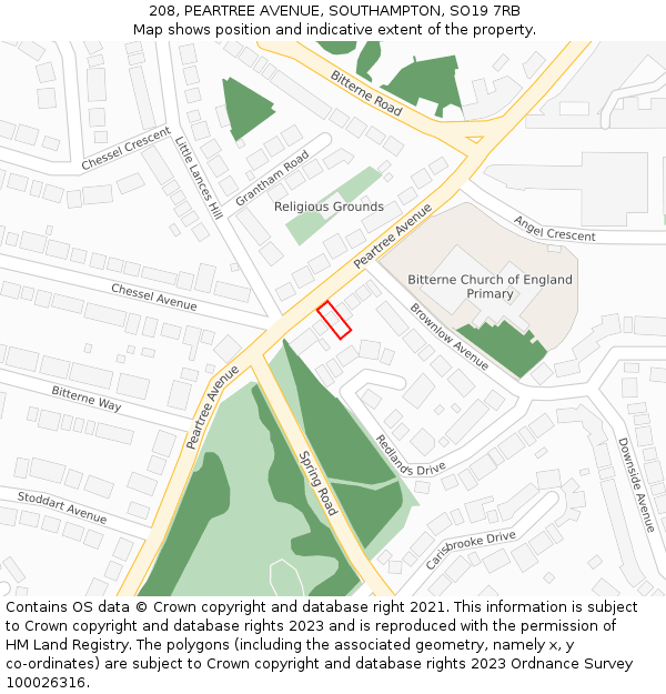 208, PEARTREE AVENUE, SOUTHAMPTON, SO19 7RB: Location map and indicative extent of plot