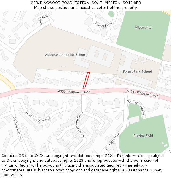208, RINGWOOD ROAD, TOTTON, SOUTHAMPTON, SO40 8EB: Location map and indicative extent of plot