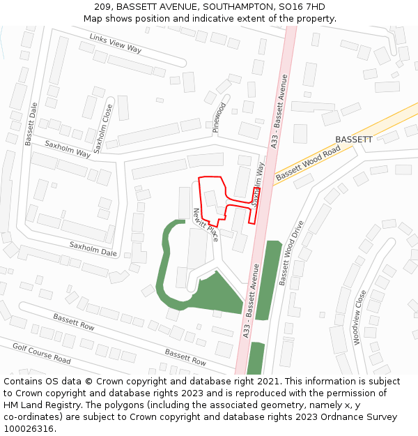 209, BASSETT AVENUE, SOUTHAMPTON, SO16 7HD: Location map and indicative extent of plot