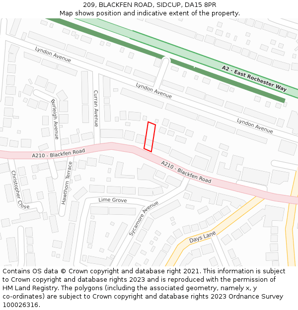 209, BLACKFEN ROAD, SIDCUP, DA15 8PR: Location map and indicative extent of plot
