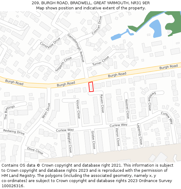 209, BURGH ROAD, BRADWELL, GREAT YARMOUTH, NR31 9ER: Location map and indicative extent of plot