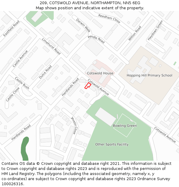 209, COTSWOLD AVENUE, NORTHAMPTON, NN5 6EG: Location map and indicative extent of plot