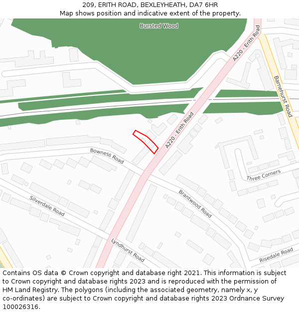 209, ERITH ROAD, BEXLEYHEATH, DA7 6HR: Location map and indicative extent of plot