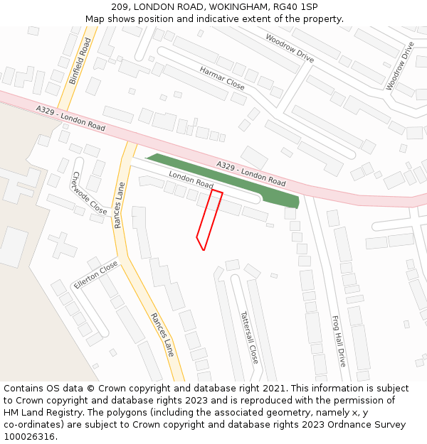 209, LONDON ROAD, WOKINGHAM, RG40 1SP: Location map and indicative extent of plot