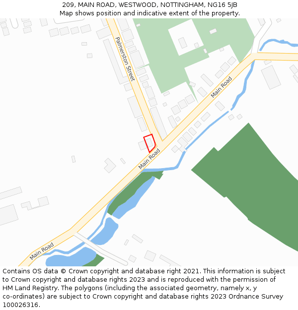 209, MAIN ROAD, WESTWOOD, NOTTINGHAM, NG16 5JB: Location map and indicative extent of plot