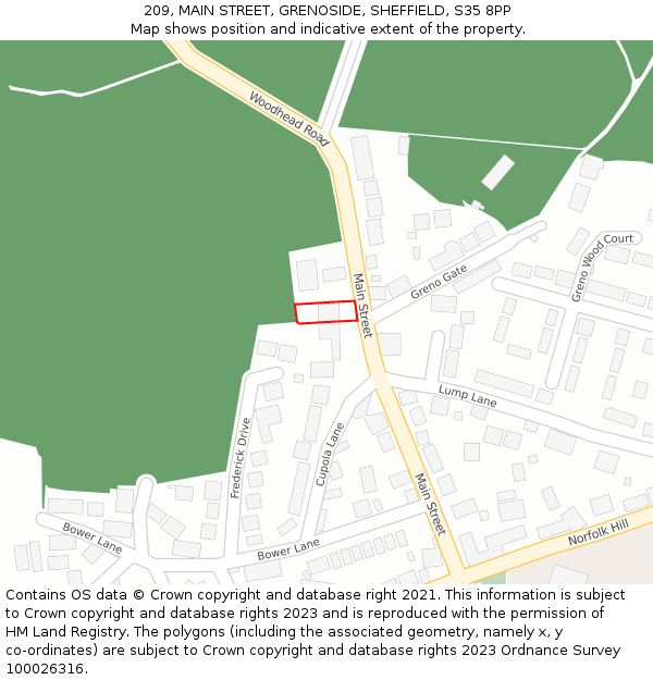 209, MAIN STREET, GRENOSIDE, SHEFFIELD, S35 8PP: Location map and indicative extent of plot