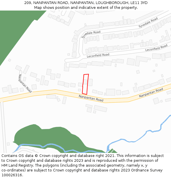 209, NANPANTAN ROAD, NANPANTAN, LOUGHBOROUGH, LE11 3YD: Location map and indicative extent of plot