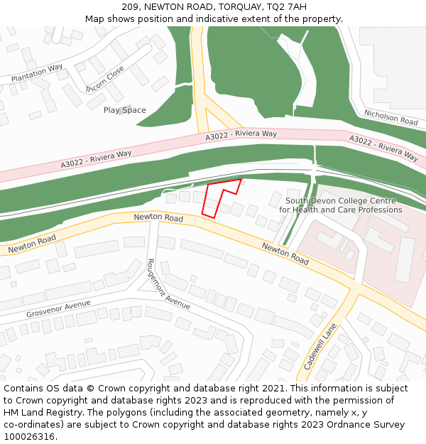 209, NEWTON ROAD, TORQUAY, TQ2 7AH: Location map and indicative extent of plot