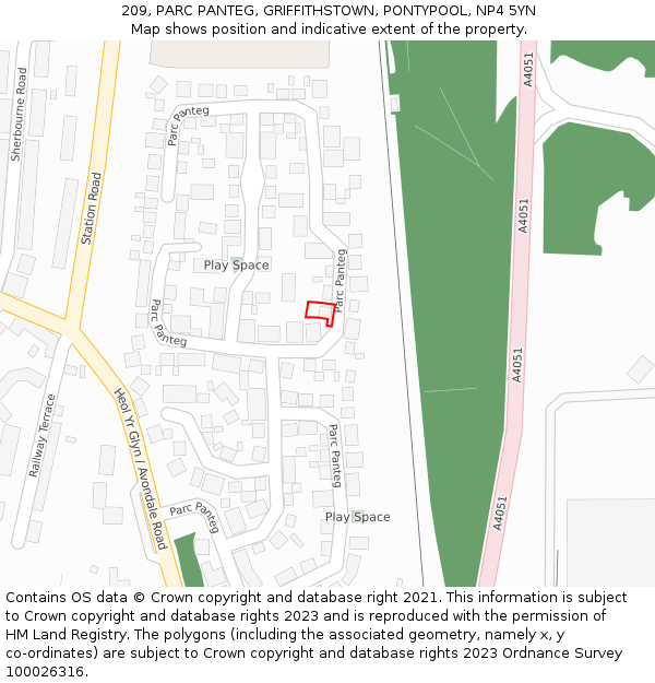 209, PARC PANTEG, GRIFFITHSTOWN, PONTYPOOL, NP4 5YN: Location map and indicative extent of plot