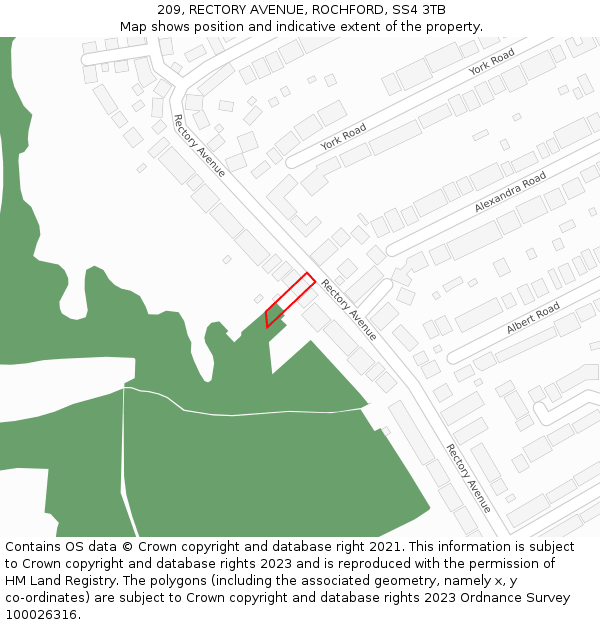 209, RECTORY AVENUE, ROCHFORD, SS4 3TB: Location map and indicative extent of plot
